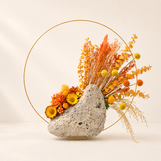 Solar Arc sculptural dried flower arrangement by Terra Lucci handcrafted in Dubai