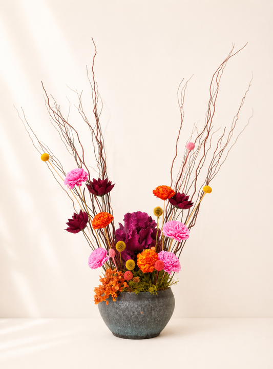 Sunset Bloom sculptural dried flower arrangement by Terra Lucci handcrafted in Dubai